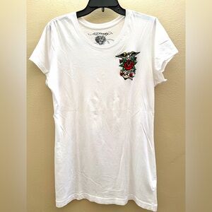Pre-loved Ed Hardy Women's Tee Size L Made in the USA 100% Cotton